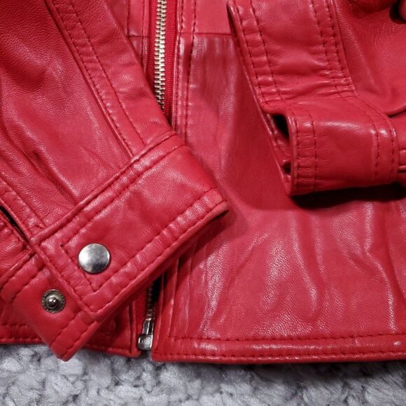 Vintage Georgetown Leather Design Hooded Biker Jacket Red Size Large Full Zip - Picture 11 of 15